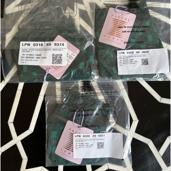 Savage X Fenty Green Glo X Link Cotton Bralette Mid-Rise Thong & High-Leg Bikini - Picture 15 of 16